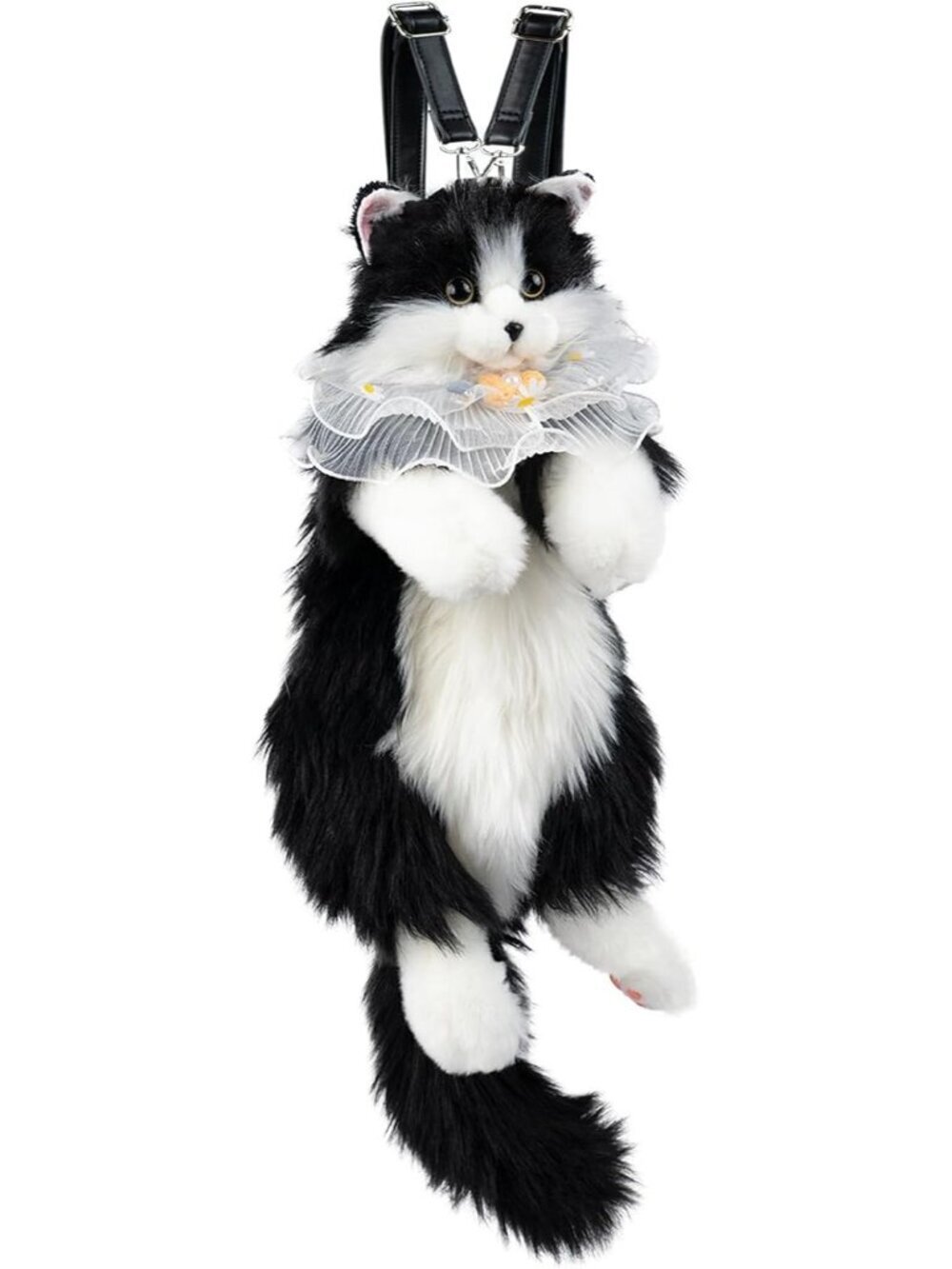 Women's Black White Cat Shaped Backpack Adjustable Shoulder Crossbody Bag
